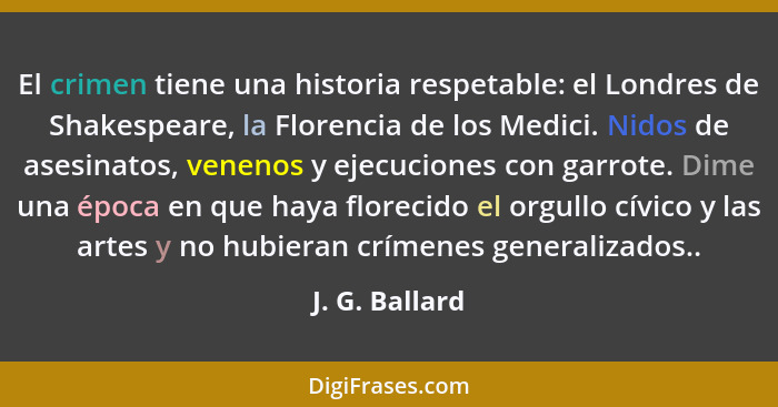 El crimen tiene una historia respetable: el Londres de Shakespeare, la Florencia de los Medici. Nidos de asesinatos, venenos y ejecuci... - J. G. Ballard