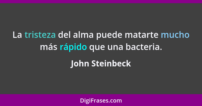 La tristeza del alma puede matarte mucho más rápido que una bacteria.... - John Steinbeck