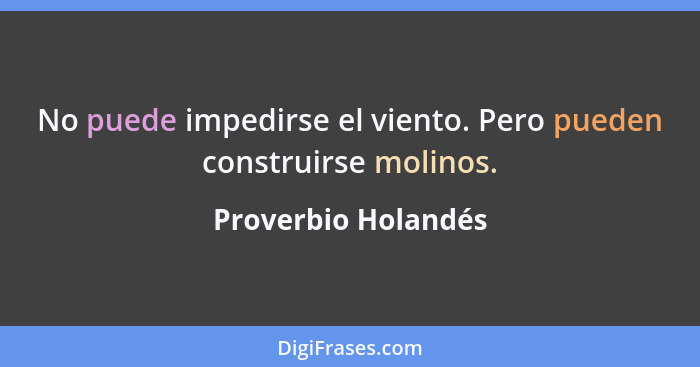 No puede impedirse el viento. Pero pueden construirse molinos.... - Proverbio Holandés