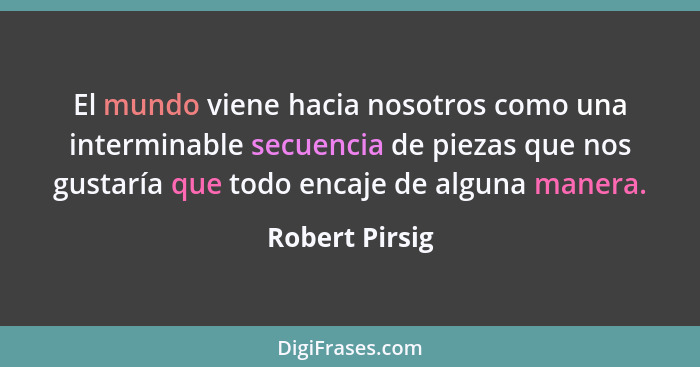 El mundo viene hacia nosotros como una interminable secuencia de piezas que nos gustaría que todo encaje de alguna manera.... - Robert Pirsig