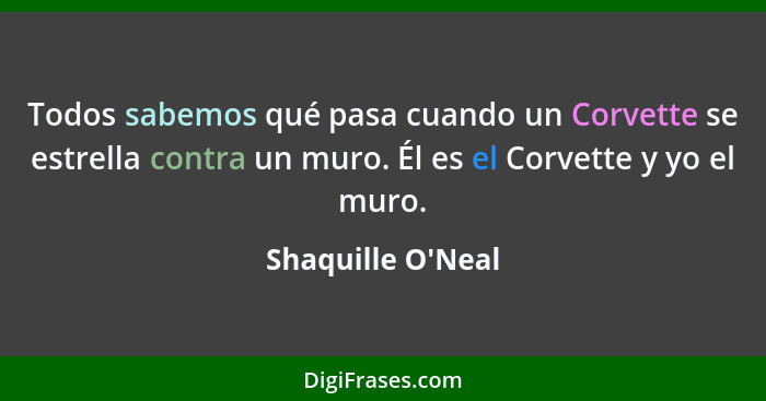 Todos sabemos qué pasa cuando un Corvette se estrella contra un muro. Él es el Corvette y yo el muro.... - Shaquille O'Neal