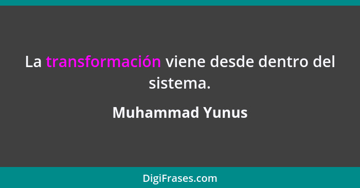 La transformación viene desde dentro del sistema.... - Muhammad Yunus