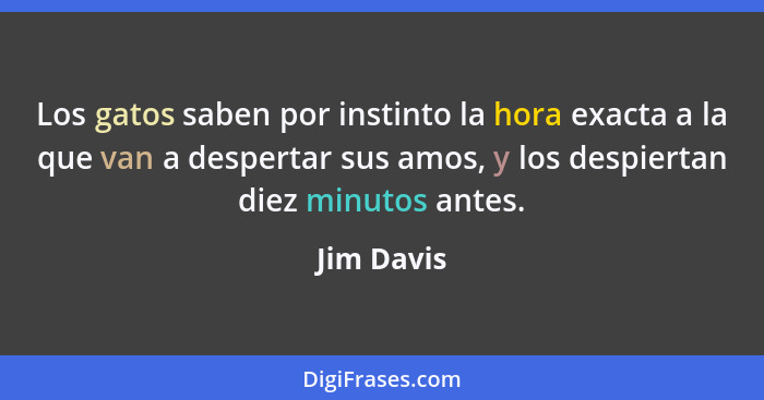 Los gatos saben por instinto la hora exacta a la que van a despertar sus amos, y los despiertan diez minutos antes.... - Jim Davis