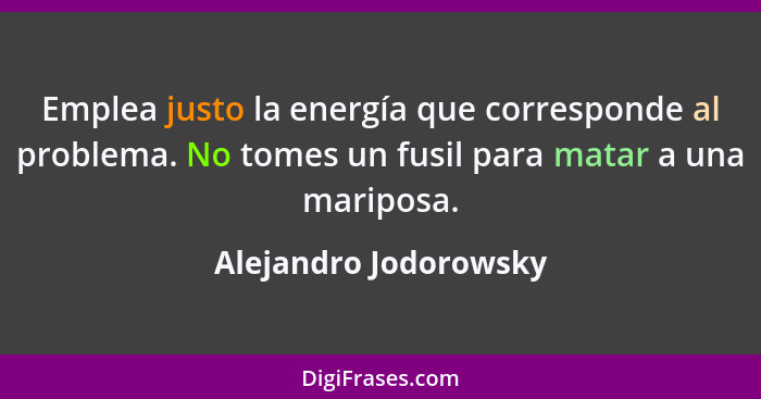 Emplea justo la energía que corresponde al problema. No tomes un fusil para matar a una mariposa.... - Alejandro Jodorowsky