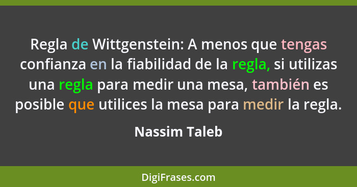 Regla de Wittgenstein: A menos que tengas confianza en la fiabilidad de la regla, si utilizas una regla para medir una mesa, también es... - Nassim Taleb