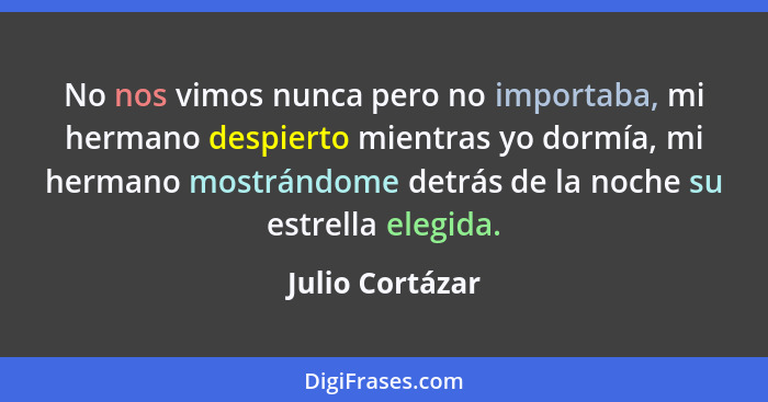 No nos vimos nunca pero no importaba, mi hermano despierto mientras yo dormía, mi hermano mostrándome detrás de la noche su estrella... - Julio Cortázar