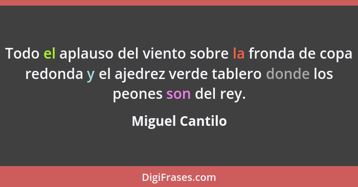 Todo el aplauso del viento sobre la fronda de copa redonda y el ajedrez verde tablero donde los peones son del rey.... - Miguel Cantilo