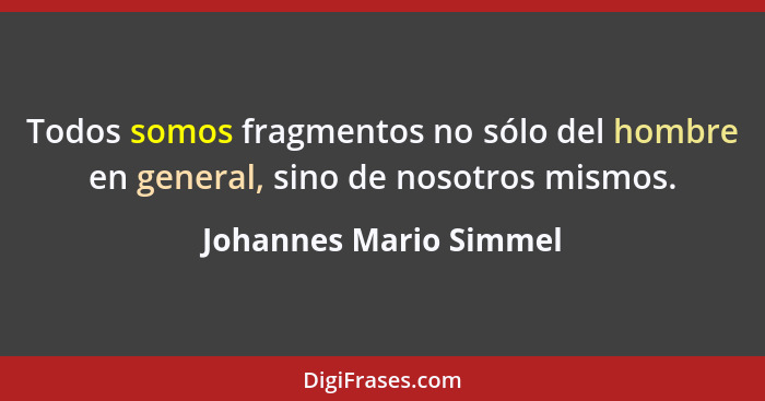 Todos somos fragmentos no sólo del hombre en general, sino de nosotros mismos.... - Johannes Mario Simmel