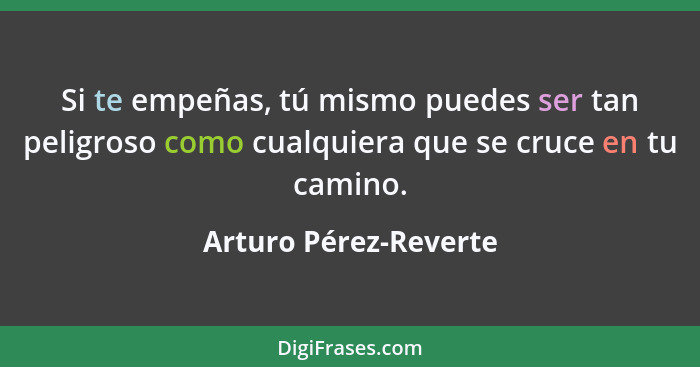 Si te empeñas, tú mismo puedes ser tan peligroso como cualquiera que se cruce en tu camino.... - Arturo Pérez-Reverte