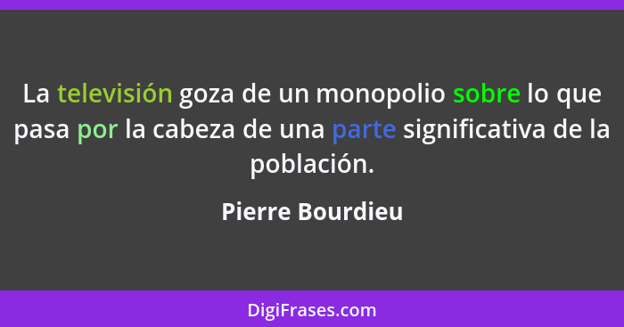 La televisión goza de un monopolio sobre lo que pasa por la cabeza de una parte significativa de la población.... - Pierre Bourdieu