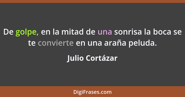 De golpe, en la mitad de una sonrisa la boca se te convierte en una araña peluda.... - Julio Cortázar