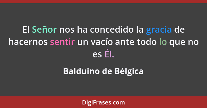 El Señor nos ha concedido la gracia de hacernos sentir un vacío ante todo lo que no es Él.... - Balduino de Bélgica