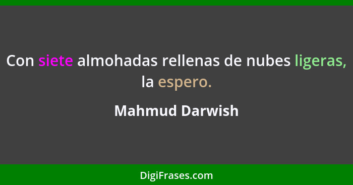 Con siete almohadas rellenas de nubes ligeras, la espero.... - Mahmud Darwish