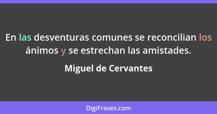 En las desventuras comunes se reconcilian los ánimos y se estrechan las amistades.... - Miguel de Cervantes
