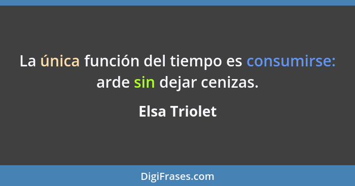 La única función del tiempo es consumirse: arde sin dejar cenizas.... - Elsa Triolet