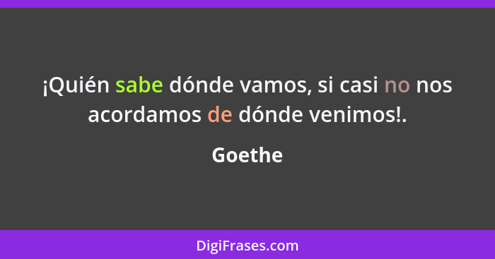 ¡Quién sabe dónde vamos, si casi no nos acordamos de dónde venimos!.... - Goethe