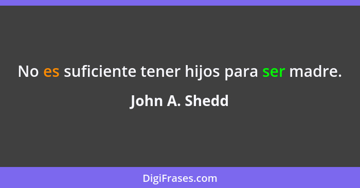 No es suficiente tener hijos para ser madre.... - John A. Shedd