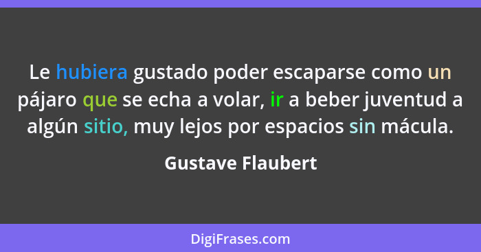 Le hubiera gustado poder escaparse como un pájaro que se echa a volar, ir a beber juventud a algún sitio, muy lejos por espacios si... - Gustave Flaubert