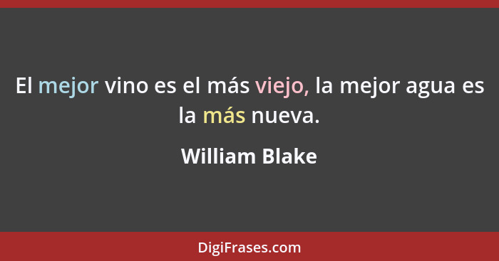 El mejor vino es el más viejo, la mejor agua es la más nueva.... - William Blake