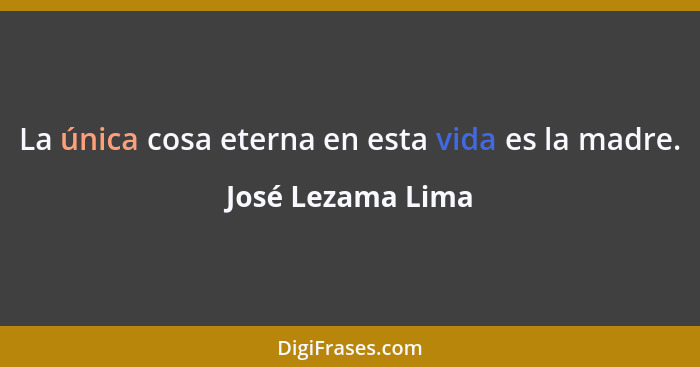 La única cosa eterna en esta vida es la madre.... - José Lezama Lima