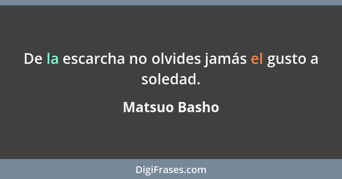 De la escarcha no olvides jamás el gusto a soledad.... - Matsuo Basho