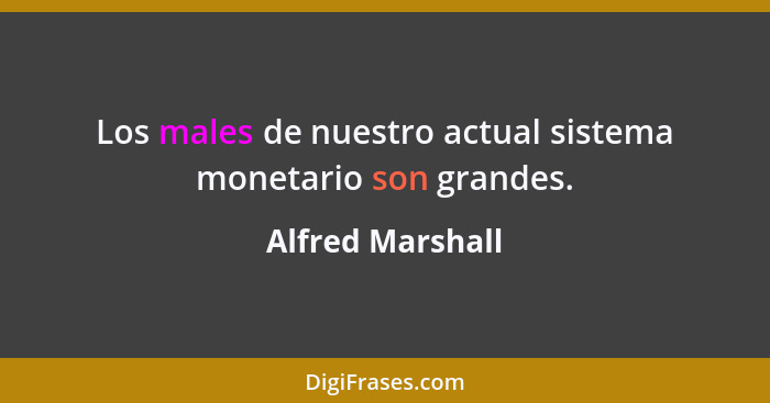 Los males de nuestro actual sistema monetario son grandes.... - Alfred Marshall