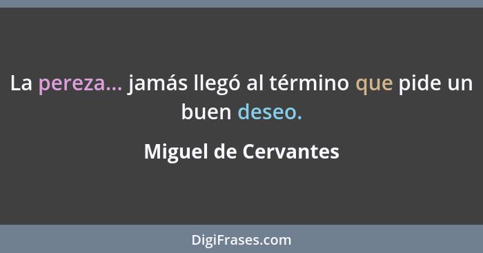 La pereza... jamás llegó al término que pide un buen deseo.... - Miguel de Cervantes