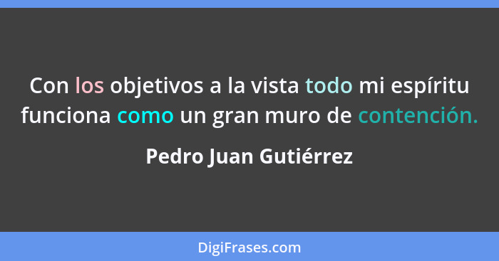 Con los objetivos a la vista todo mi espíritu funciona como un gran muro de contención.... - Pedro Juan Gutiérrez