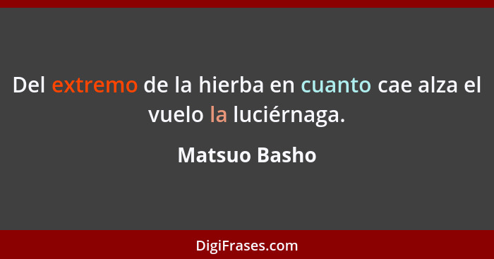 Del extremo de la hierba en cuanto cae alza el vuelo la luciérnaga.... - Matsuo Basho