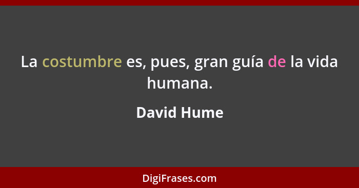 La costumbre es, pues, gran guía de la vida humana.... - David Hume