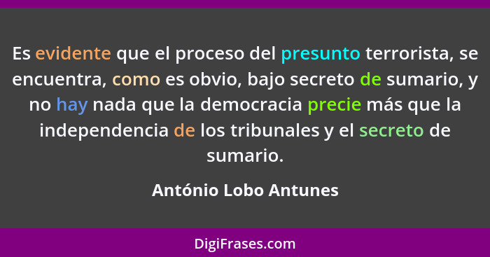 Es evidente que el proceso del presunto terrorista, se encuentra, como es obvio, bajo secreto de sumario, y no hay nada que la... - António Lobo Antunes