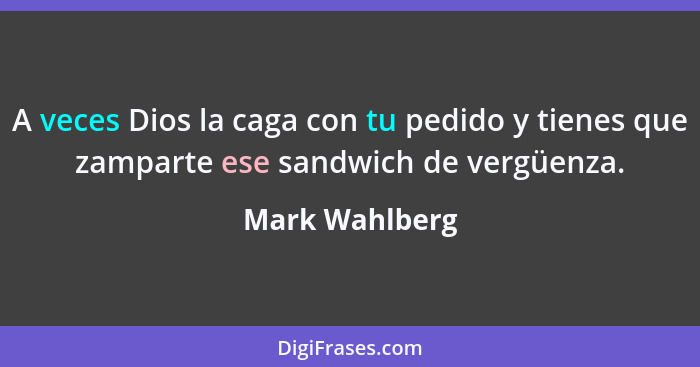 A veces Dios la caga con tu pedido y tienes que zamparte ese sandwich de vergüenza.... - Mark Wahlberg