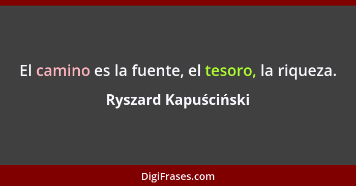 El camino es la fuente, el tesoro, la riqueza.... - Ryszard Kapuściński