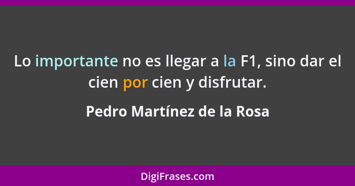Lo importante no es llegar a la F1, sino dar el cien por cien y disfrutar.... - Pedro Martínez de la Rosa