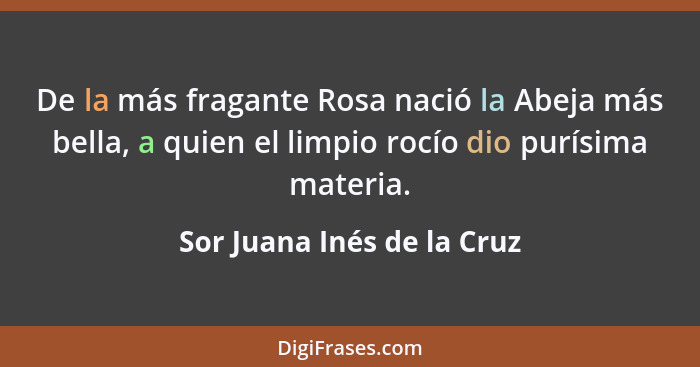 De la más fragante Rosa nació la Abeja más bella, a quien el limpio rocío dio purísima materia.... - Sor Juana Inés de la Cruz