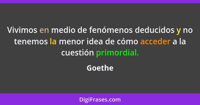 Vivimos en medio de fenómenos deducidos y no tenemos la menor idea de cómo acceder a la cuestión primordial.... - Goethe