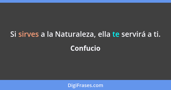 Si sirves a la Naturaleza, ella te servirá a ti.... - Confucio