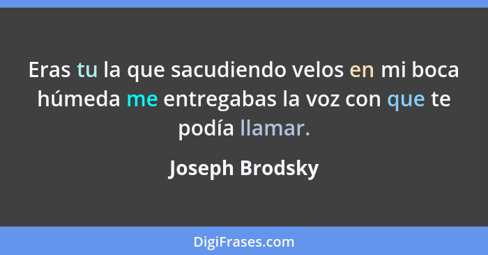 Eras tu la que sacudiendo velos en mi boca húmeda me entregabas la voz con que te podía llamar.... - Joseph Brodsky