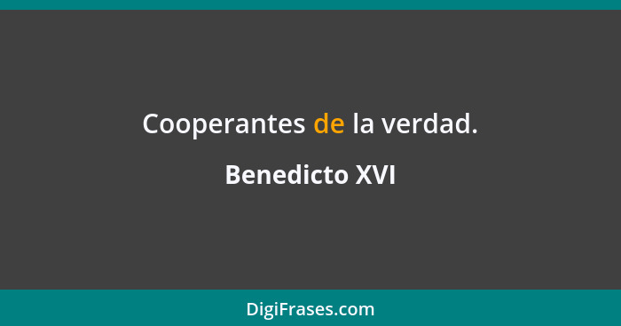 Cooperantes de la verdad.... - Benedicto XVI