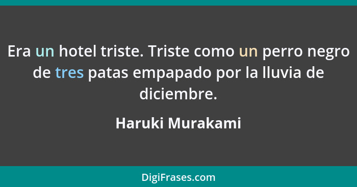 Era un hotel triste. Triste como un perro negro de tres patas empapado por la lluvia de diciembre.... - Haruki Murakami