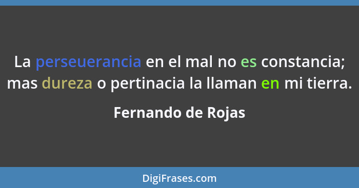 La perseuerancia en el mal no es constancia; mas dureza o pertinacia la llaman en mi tierra.... - Fernando de Rojas