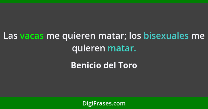 Las vacas me quieren matar; los bisexuales me quieren matar.... - Benicio del Toro