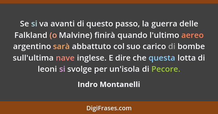 Se si va avanti di questo passo, la guerra delle Falkland (o Malvine) finirà quando l'ultimo aereo argentino sarà abbattuto col suo... - Indro Montanelli