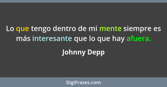 Lo que tengo dentro de mi mente siempre es más interesante que lo que hay afuera.... - Johnny Depp