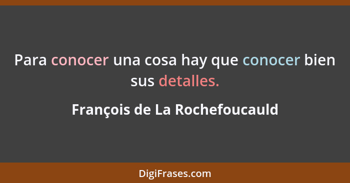 Para conocer una cosa hay que conocer bien sus detalles.... - François de La Rochefoucauld