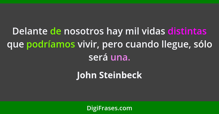 Delante de nosotros hay mil vidas distintas que podríamos vivir, pero cuando llegue, sólo será una.... - John Steinbeck