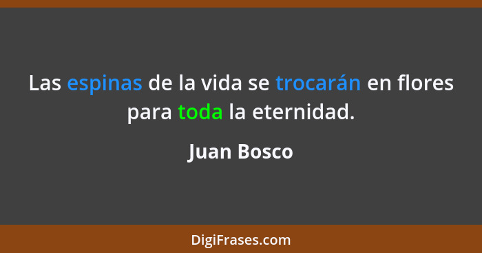 Las espinas de la vida se trocarán en flores para toda la eternidad.... - Juan Bosco