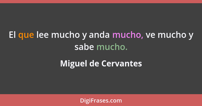 El que lee mucho y anda mucho, ve mucho y sabe mucho.... - Miguel de Cervantes