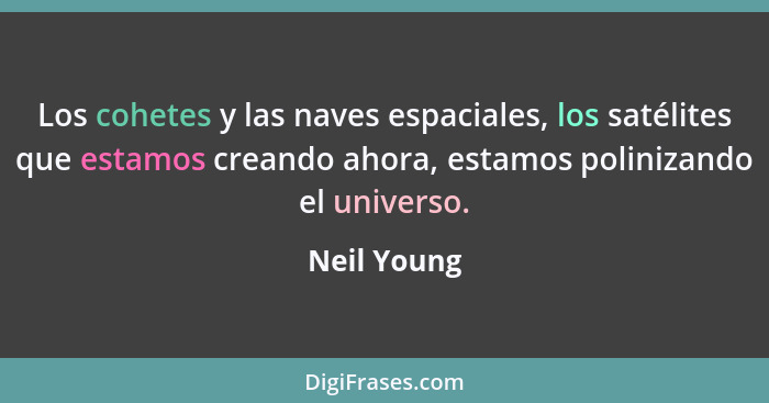 Los cohetes y las naves espaciales, los satélites que estamos creando ahora, estamos polinizando el universo.... - Neil Young