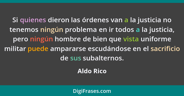 Si quienes dieron las órdenes van a la justicia no tenemos ningún problema en ir todos a la justicia, pero ningún hombre de bien que vista... - Aldo Rico